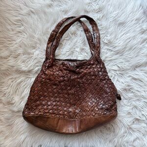 Vintage distressed Langellotti Genuine Leather Italy woven hobo bag purse boho